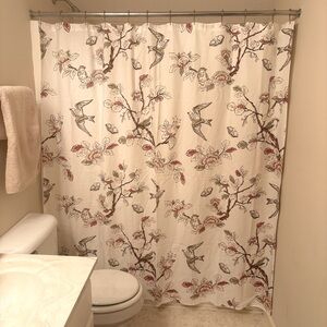 Threshold Nature-Inspired Shower Curtain with Birds and Branches Neutral Colors